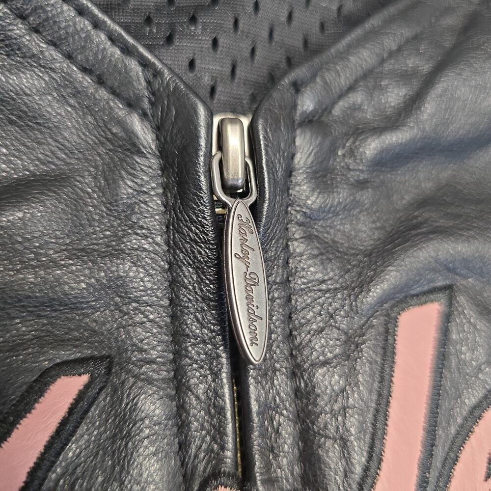Harley Davidson Miss Enthusiast Leather Riding Vest Womens M Black Pink Y2K - Picture 7 of 9